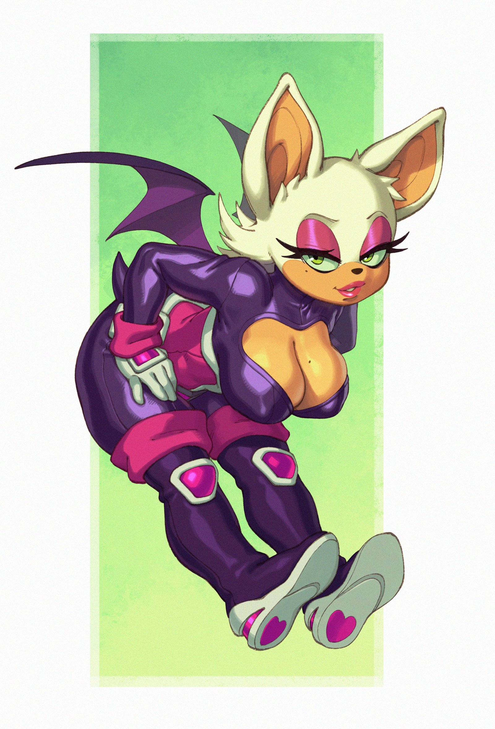 1girls, 2022, animal ears, anthro, bat, bat ears, bat girl, bat wings, bodysuit, breasts, cleavage, eyeshadow, female, female only, furry, green eyes, hi res, hips, huge breasts, looking at viewer, makeup, naughty face, rizdraws, rouge the bat, rouge the bat (heroes), sega, slim waist, sonic (series), sonic heroes, tan, tan-skinned female, tanned skin, thick thighs, thighs, white fur, wide hips, wings