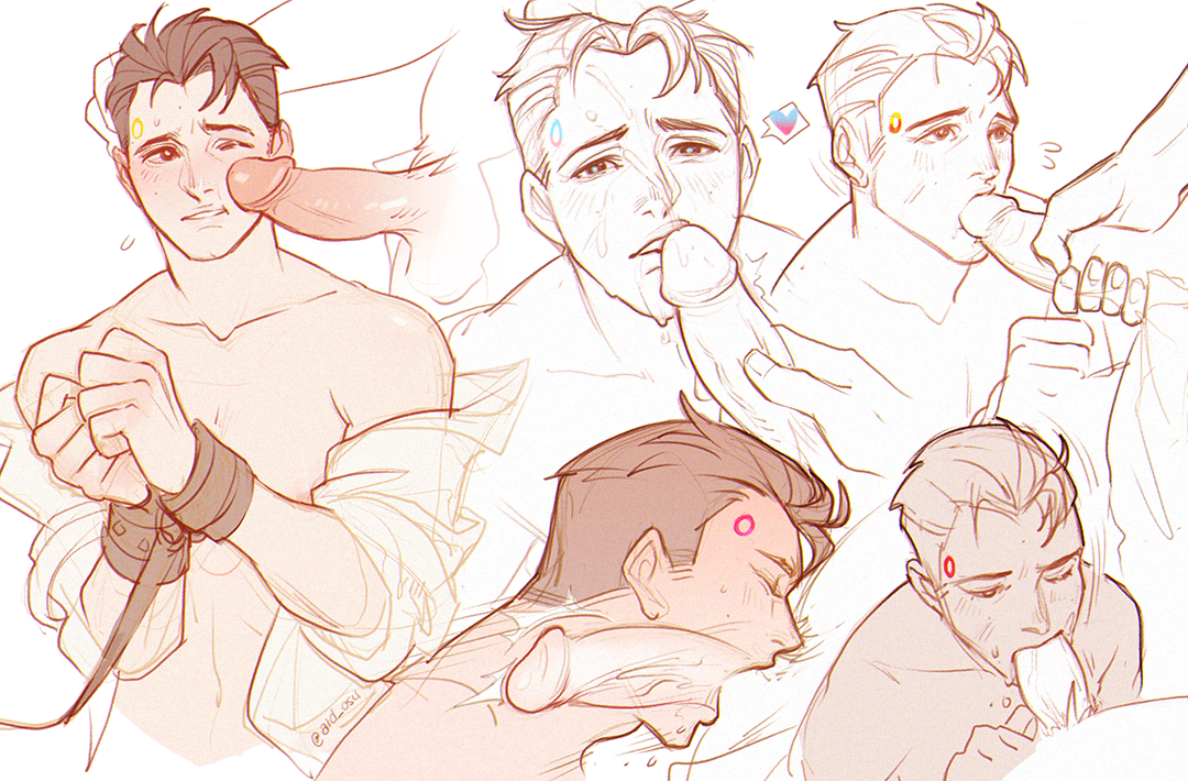 aid osu, bara, blowjob, connor (detroit: become human), deep blowjob, deepthroat, detroit: become human, erection, face fucking, fellatio, gay, giving head, male, male only, muscular, muscular male, penis, restrained, sucking, sucking penis, tied hands, tied up, uncensored, yaoi
