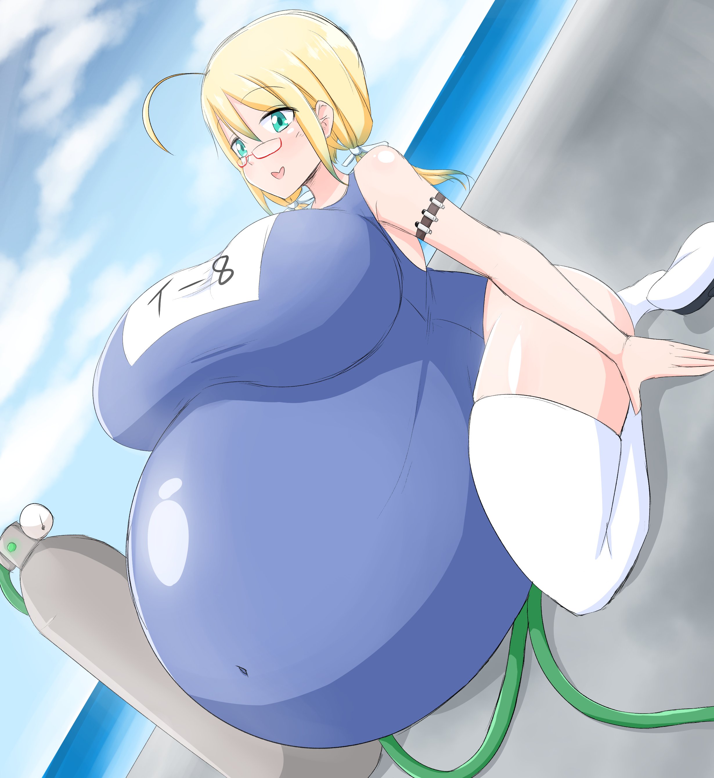 1girls, belly inflation, female, female only, hose inflation, huge belly, hyper, hyper belly, inflation, school swimsuit, solo, swimsuit, tagme, tagme (artist)