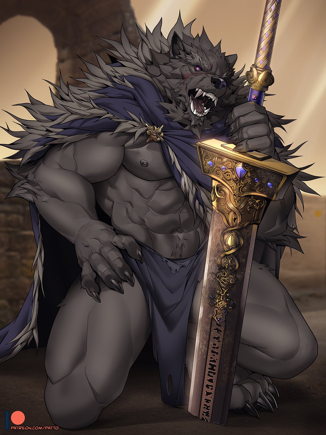 1boy 2022 2d abs anthro anthro_only blaidd_(elden_ring) elden_ring fromsoftware furry male_only muscular_anthro muscular_male patto wolf