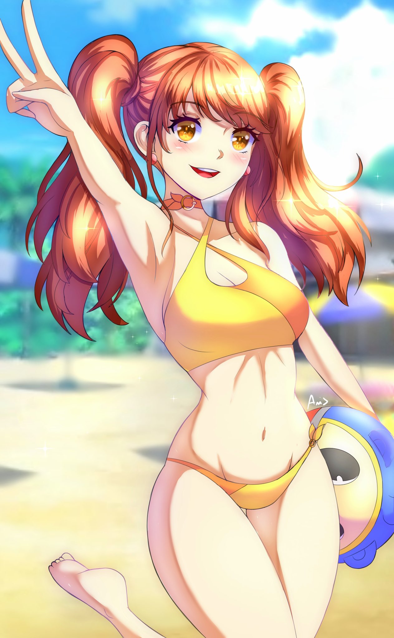 1girls, anisdrawn, atlus, beach, breasts, female, female only, kujikawa rise, light skin, light-skinned female, outdoors, outside, persona, persona 4, solo