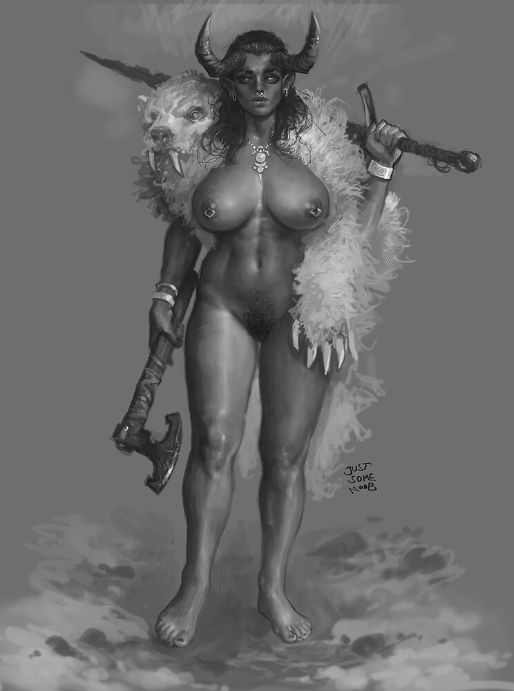 1girls, abs, amazon, barbarian, black and white, demon, demon girl, demon horns, feet, female, female focus, greyscale, justsomenoob, monochrome, monster girl, muscular, muscular female, tribal, yellow eyes