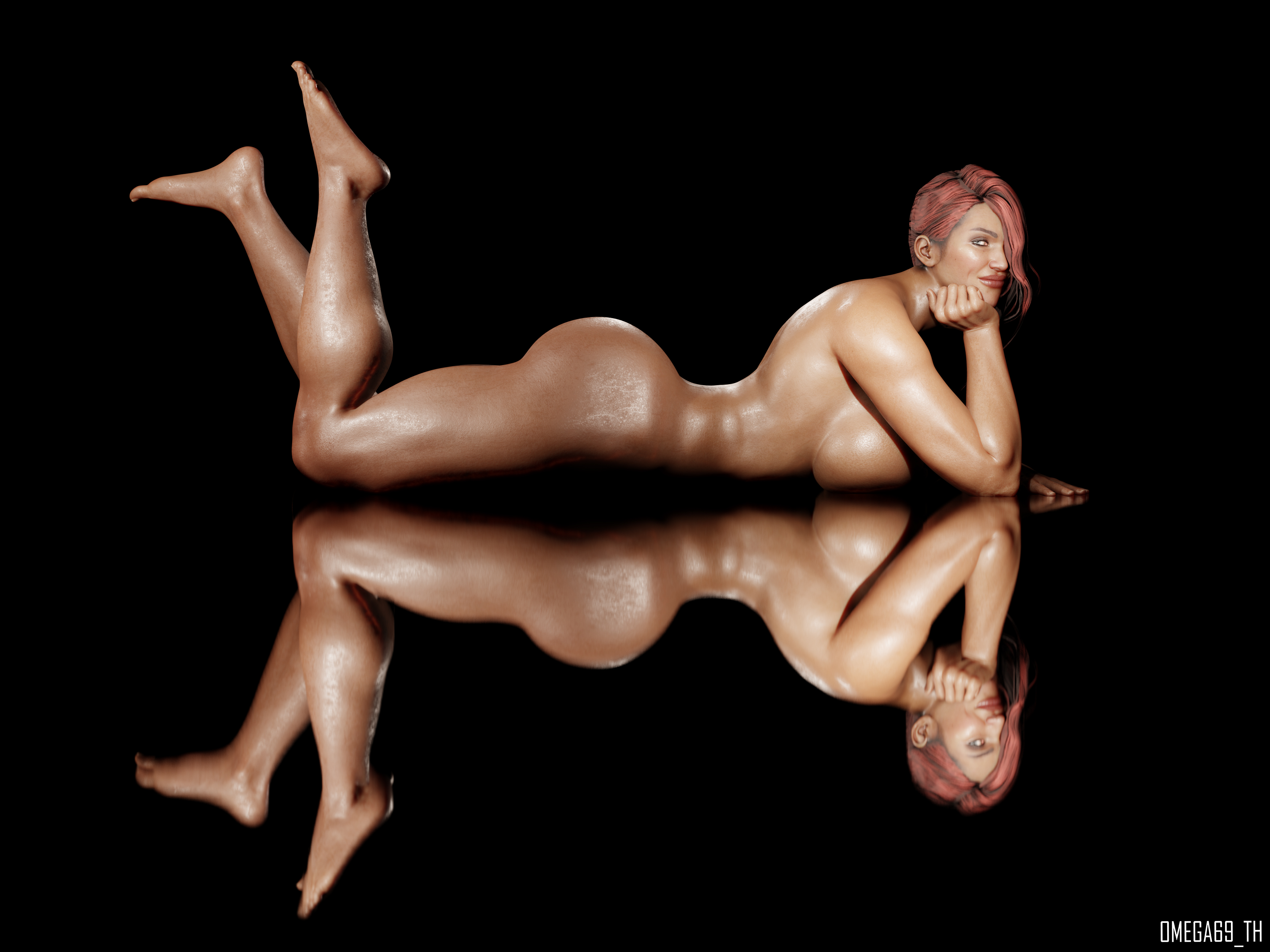 1girls, 3d, big breasts, blender, blue eyes, breasts, casual, completely nude, dark skin, dark-skinned female, female, human, metal gear, metal gear (series), metal gear rising, metal gear rising: revengeance, mistral (metal gear rising), nude, nude female, omega69, red hair, reflection, smile, smiling, tagme, taller female