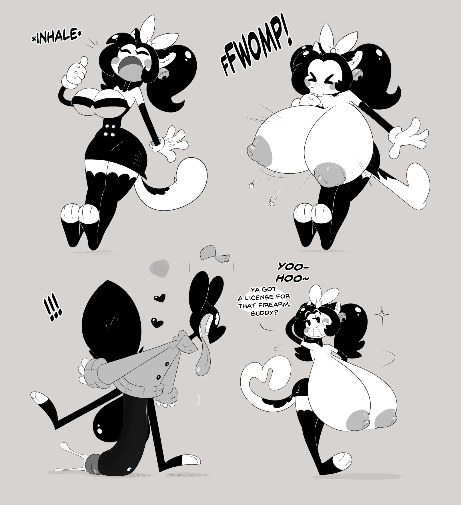 1boy, 1girls, awooga, big breasts, breasts, cartoony, comedy, female, funny, huge breasts, humor, kili (kilinah), kilinah, male, original, penis, rubber hose, rubberhose, tagme, toony, wild take