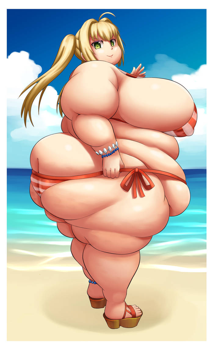 bbw, belly, big belly, big breasts, bikini, breasts, chubby, chubby female, curvaceous, curvy, fat, fate (series), fate/grand order, female, female only, hips, huge belly, huge breasts, hyper, hyper fat, hypnagogum, large belly, large breasts, morbidly obese, nero claudius (fate), nero claudius (swimsuit caster), obese, obese female, overweight, overweight female, ssbbw, tummy, voluptuous