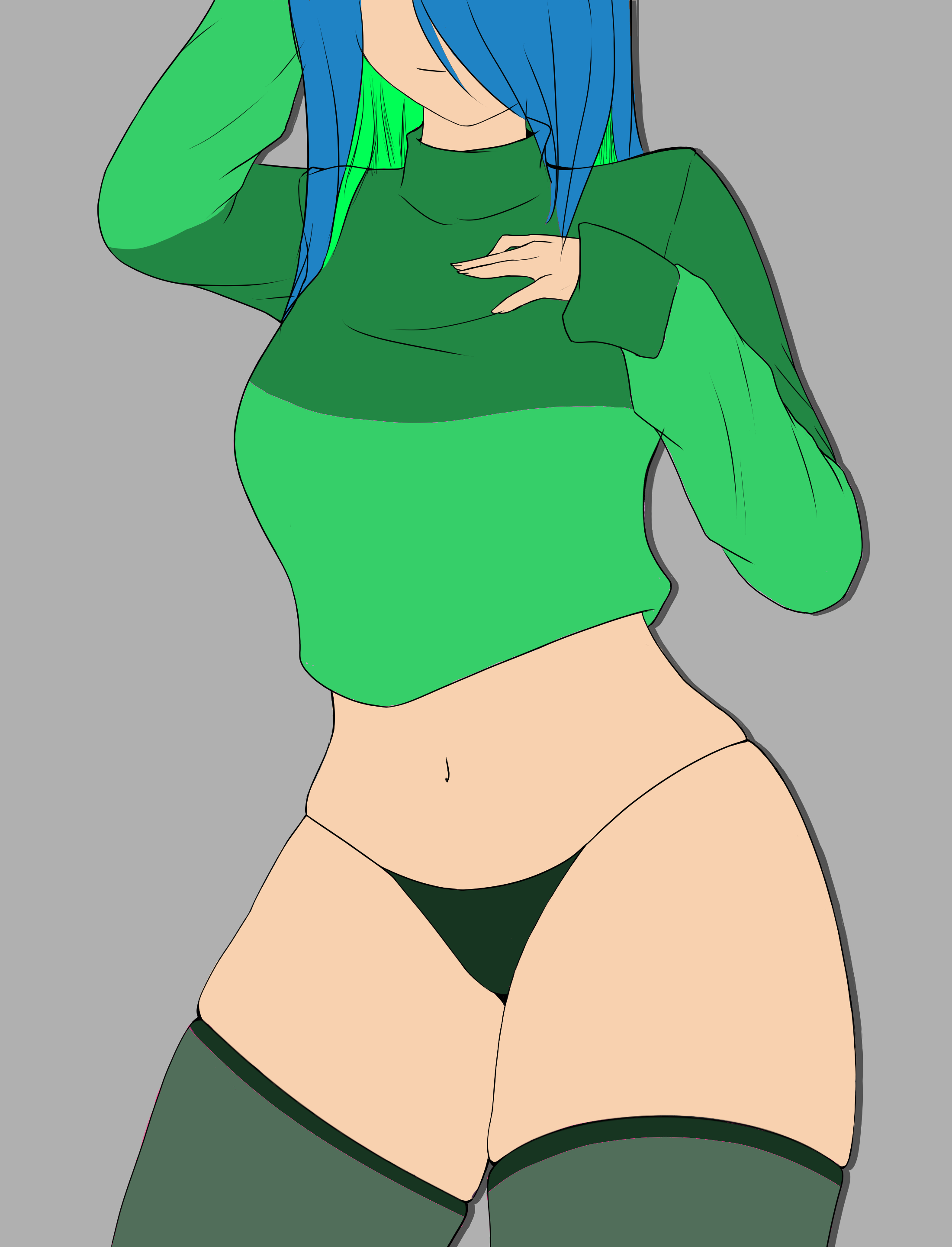 1girls, alternate version available, amber lightvale, blue hair, female, glitchtale, green highlights, grey background, tagme, undertale, undertale au, undertale fanfiction