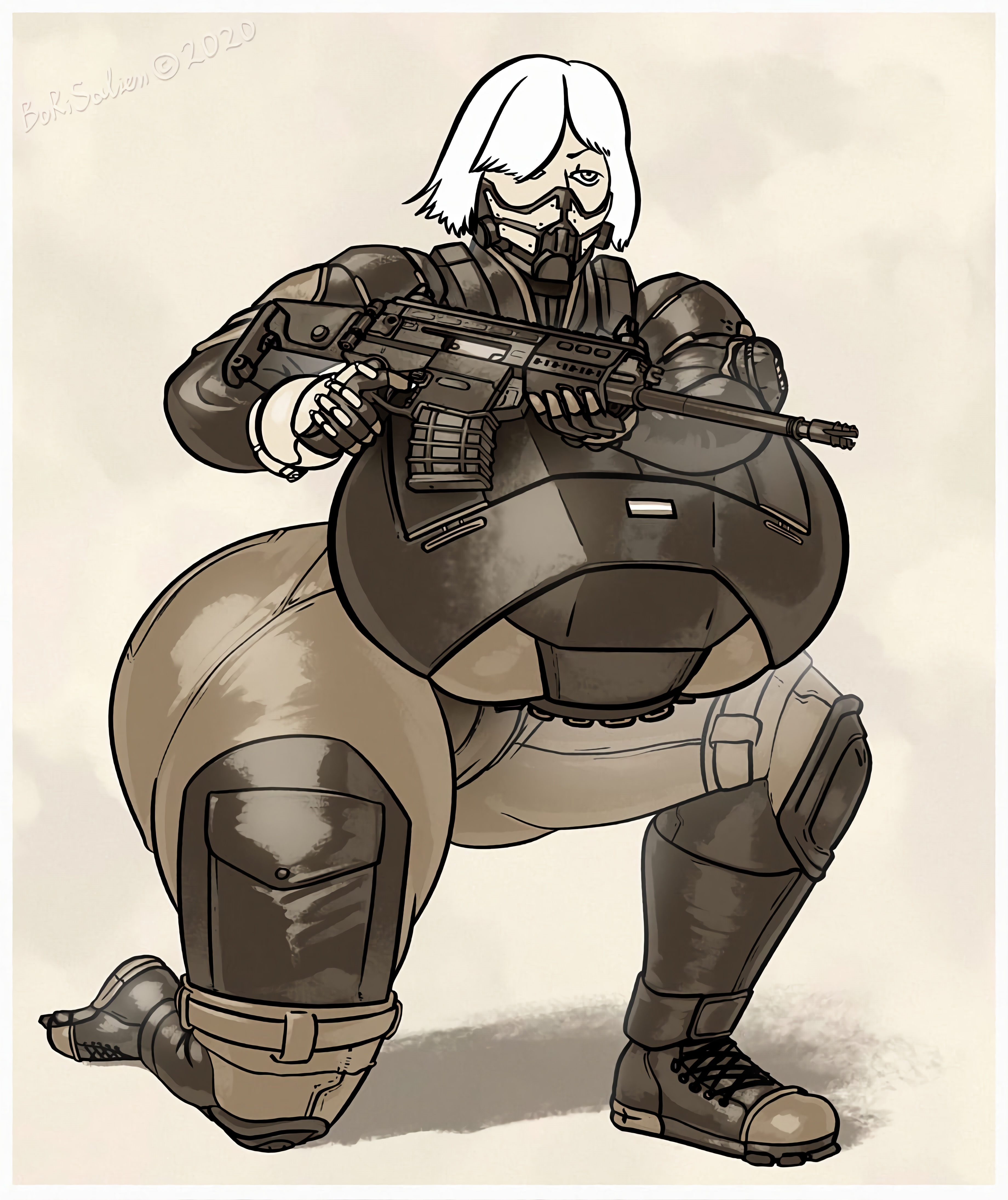 1girls, 2022, 2d, 2d (artwork), alternate ass size, alternate breast size, arx200 (rifle), ass, assault rifle, belt, big ass, big breasts, big butt, big hips, big thighs, borisalien, bottom heavy, breasts, breasts bigger than head, breasts out, bubble ass, bubble butt, clothed, clothes, clothing, female, female only, full body, fully clothed, hips, huge ass, huge breasts, huge butt, human, human only, humanoid, hyper ass, hyper breasts, hyper butt, iana (rainbow six), large ass, large breasts, large butt, outgrowing clothes, questionable, rainbow six, rainbow six siege, shadow, simple background, solo, solo female, thick, thick ass, thick hips, thick legs, thick thighs, thighs, tight, tight clothes, tight clothing, tight pants, weapon, white border, white hair, wide hips