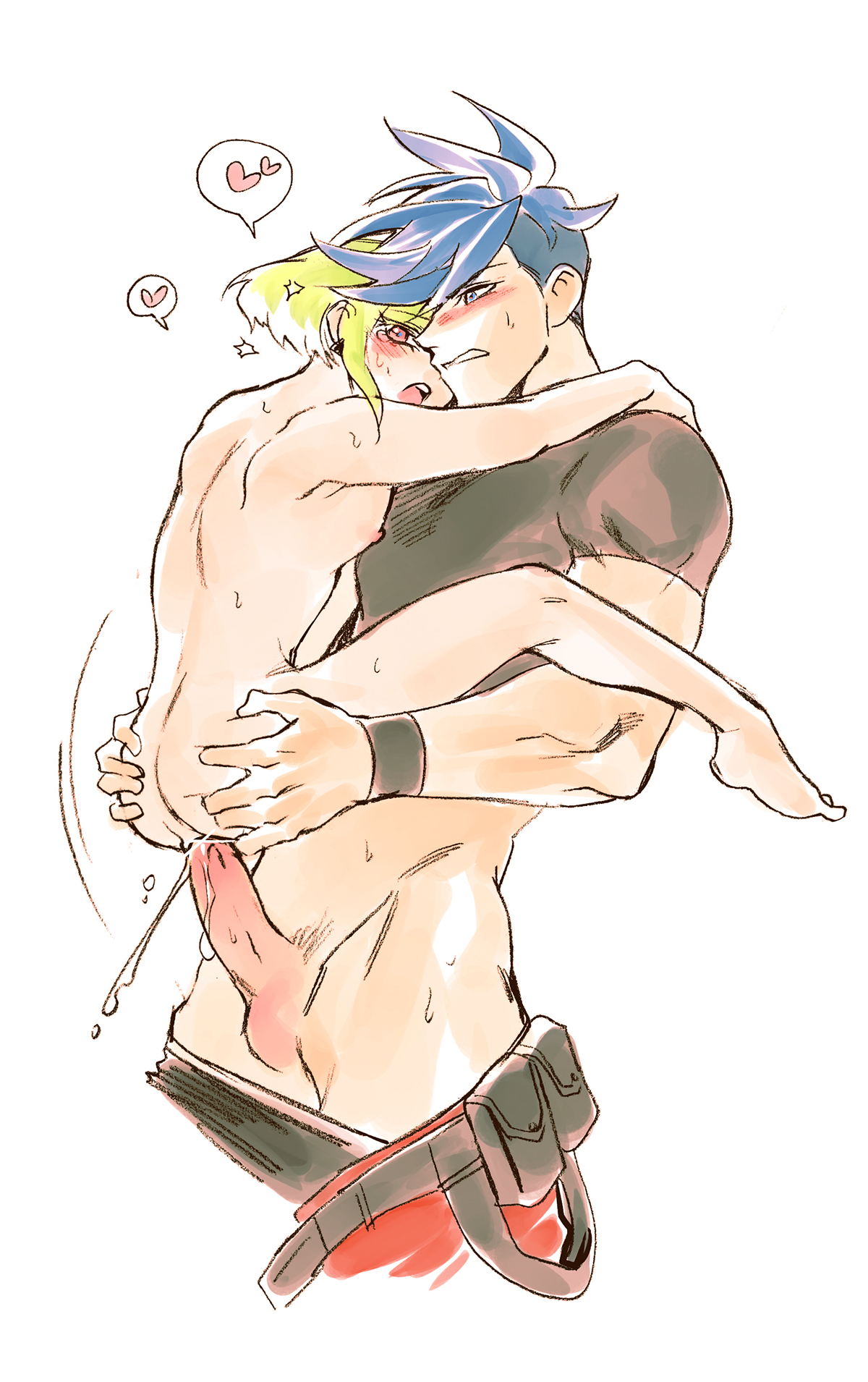 2boys, anal, anal penetration, anal sex, clothed, clothed sex, clothing, femboy, galo thymos, gay, lio fotia, male, penetration, promare, size difference, stand and carry position, standing sex, tagme, yaoi