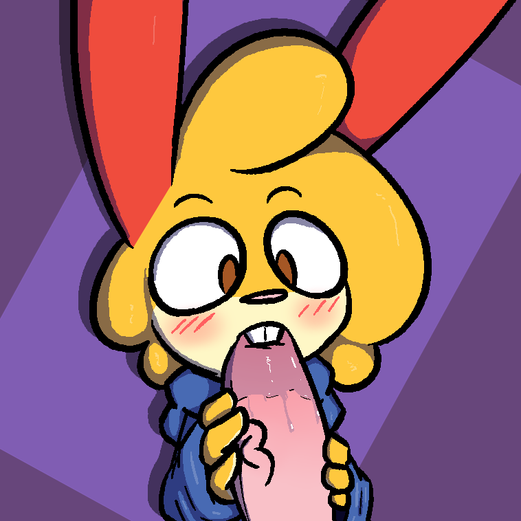 2019 anthro blush bodily_fluids duo genitals lagomorph leporid looking_down male male/male mammal oral penis pizza_rabbit_(rabblet) rabbit rabblet saliva solo_focus sucking