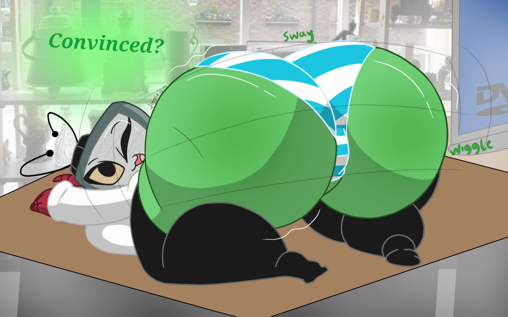 ass, ass focus, big ass, blue underwear, female, goldenisbunny, looking at viewer, nozomi (goldenisbunny), panties, robot girl, screamsart, screen face, tagme, thick ass, tv head, twerking