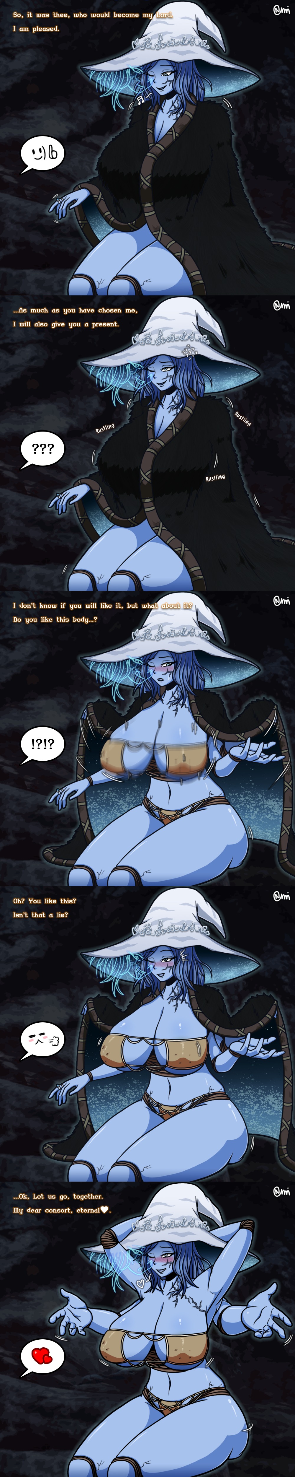 1girls alternate_breast_size bouncing_breasts deathbed_smalls elden_ring female female_focus fromsoftware huge_breasts normi ranni_the_witch talking_to_viewer undressing