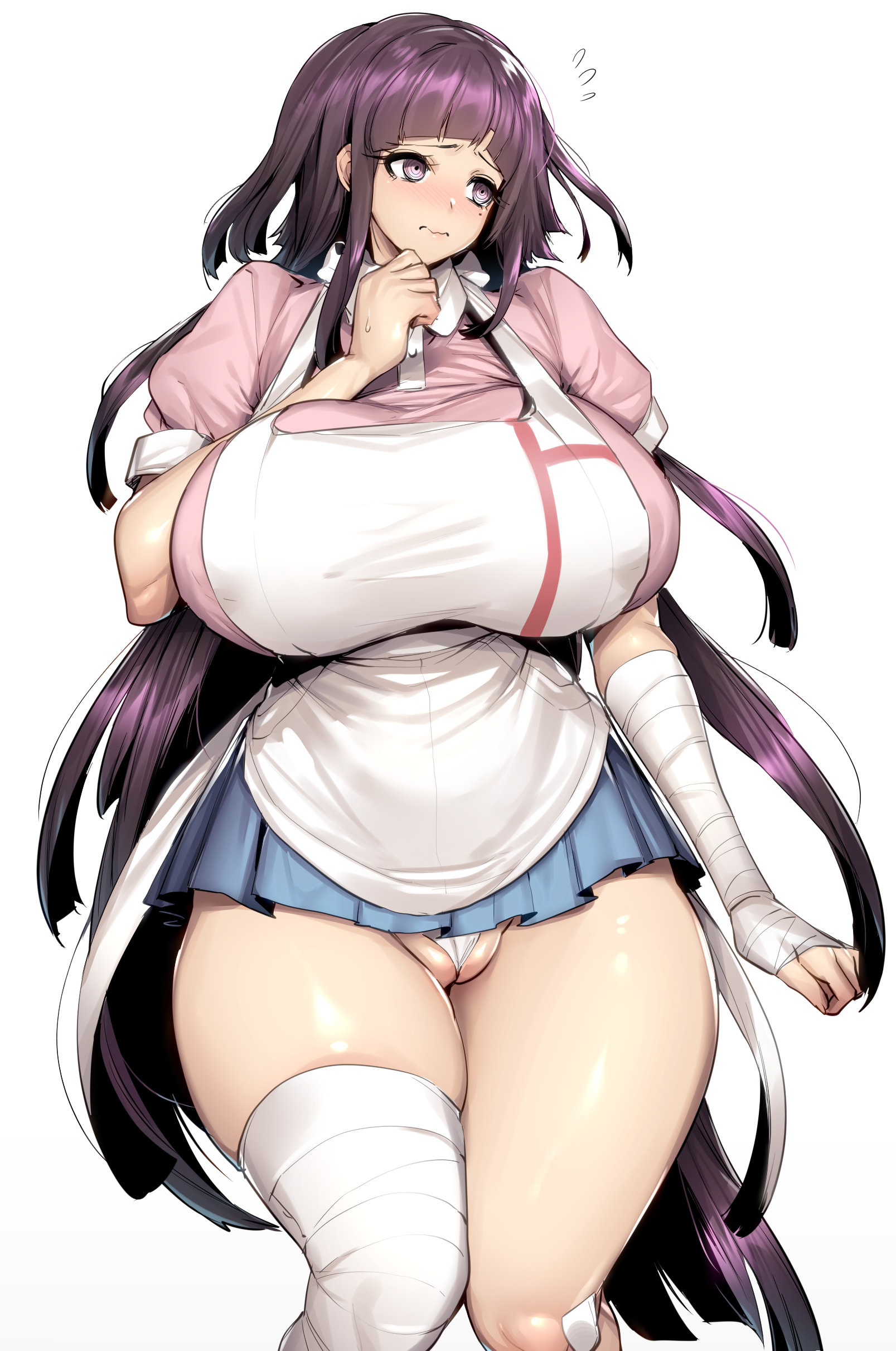 danganronpa, danganronpa 2: goodbye despair, exposed, exposed pussy, female, female only, larger female, plump, pussy, shy, smooth skin, solo, thirty 8ght, tsumiki mikan