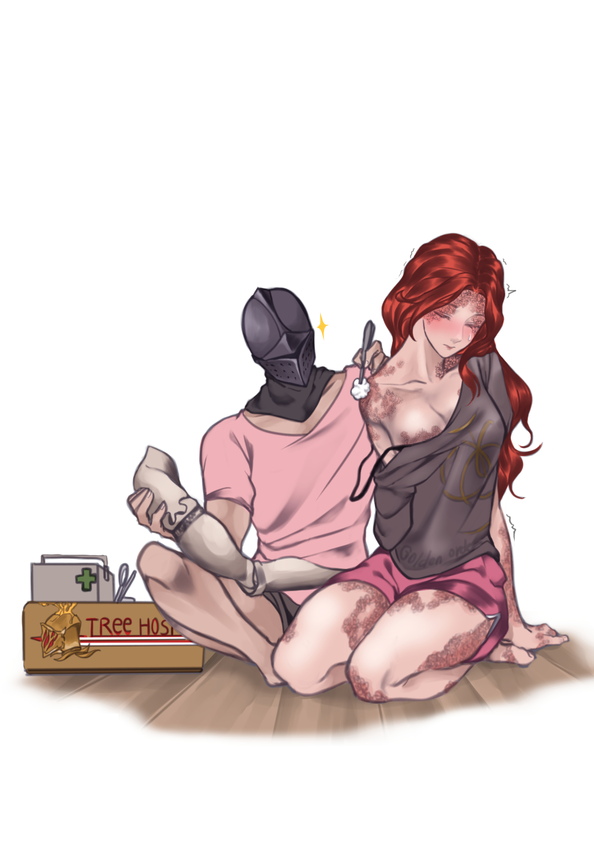 1girls, 2022, 2d, amputee, blush, cleavage, cute, elden ring, female, female focus, fromsoftware, illip, legs, light skin, light-skinned female, male, malenia blade of miquella, masked male, red hair, tarnished, thick thighs, thighs, wholesome