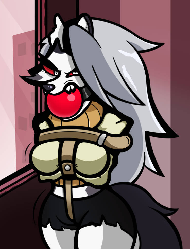 angry anthro ball_gag bondage gag helluva_boss loona_(helluva_boss) straitjacket zalder-sm