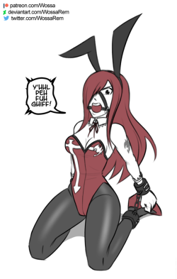 ball_gag bondage bunny_ears bunnysuit erza_scarlet fairy_tail gag gagged_speech wossarem