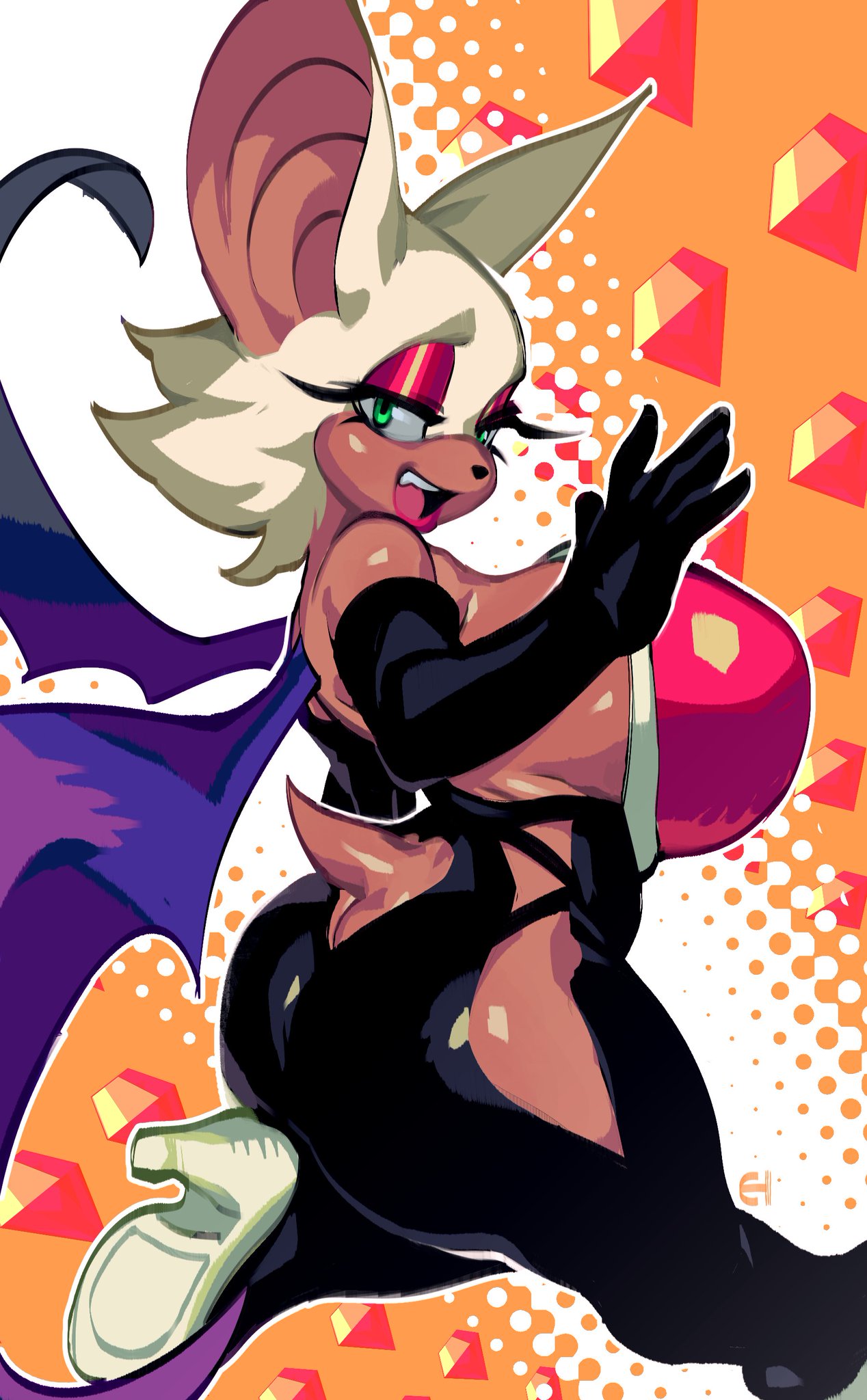 1girls, ass, ass cleavage, ass crack, big ass, big breasts, breasts, butt crack, clothed, clothing, eigaka, eyelashes, eyeshadow, female, furry, heels, high heels, huge breasts, makeup, open mouth, rouge the bat, sega, shortstack, smile, solo, solo female, sonic (series), tail, venus body, wings