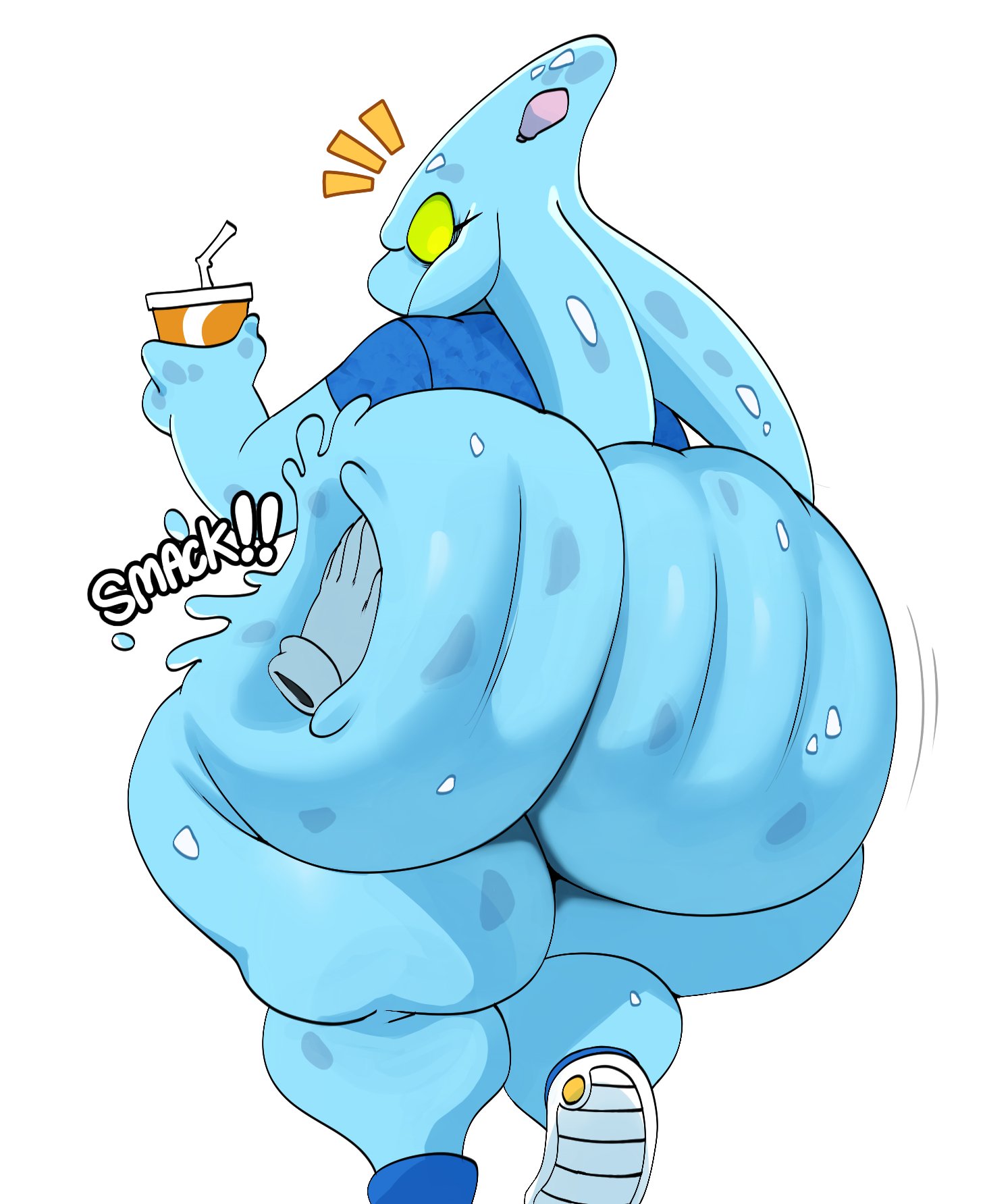 2022, ass, big ass, big drip, blue shirt, bottomless, bubble ass, bubble butt, chaos (sonic), disembodied hand, female, female chaos, female version, genderswap, genderswap (mtf), green eyes, huge ass, hyper ass, jiggling ass, large ass, male, rippling ass, rule 63, sega, simple background, sonic (series), spanking, sssonic2, tagme, thick thighs, white background, wide hips