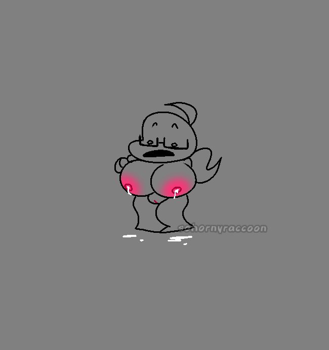 annoying_watermark big_breasts doodle glasses gray_background leaking_milk leaking_nipples milk oops ponytail self_upload sohornyraccoon sona_(sohornyraccoon) watermark