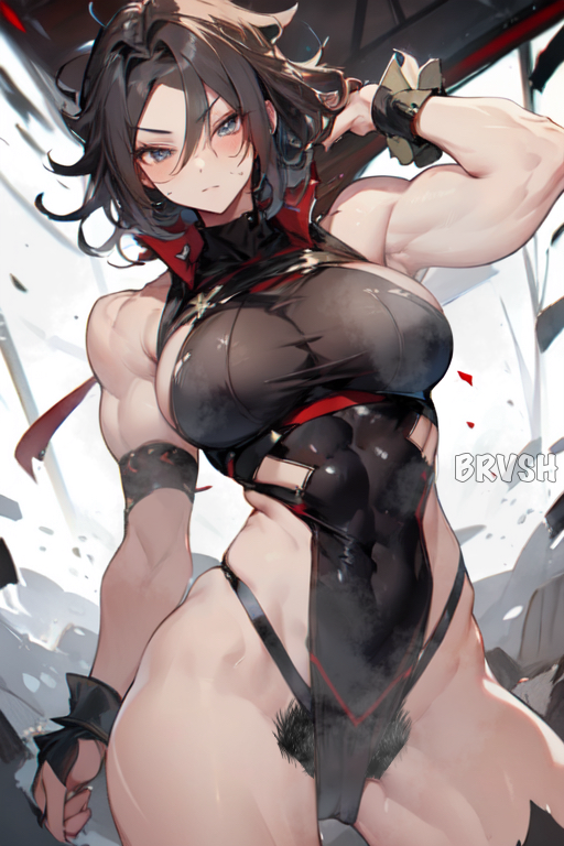 1female 1girls ai_generated athletic_female dark_hair dominant dominant_female female female_only femdom muscular pubic_hair smelly smelly_armpits stinky sweaty sweaty_body sweaty_breasts