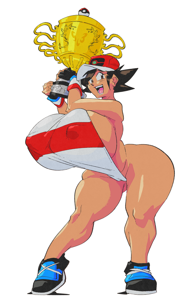 ash ketchum, ashley (pokemon), ass, breasts, female, female only, genderswap, genderswap (mtf), huge ass, huge breasts, nipple bulge, pokemon, pokemon (anime), rule 63, satoshi (pokemon), slb, thick thighs, wide hips
