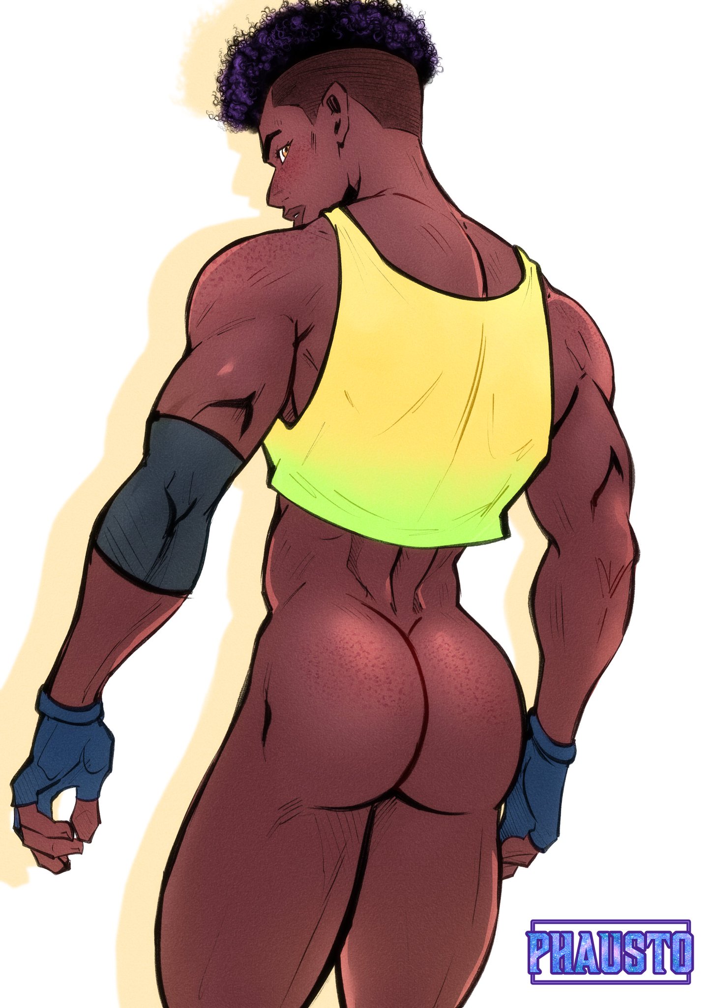 african, african male, ass, bottomless, brandon (dsg), brown skin, croptop, dark male only, dark skin, dark-skinned male, dimensional soldiers g, looking back, male, male only, melanin, muscles, muscular, muscular male, phausto, thick thighs, very dark skin, yaoi
