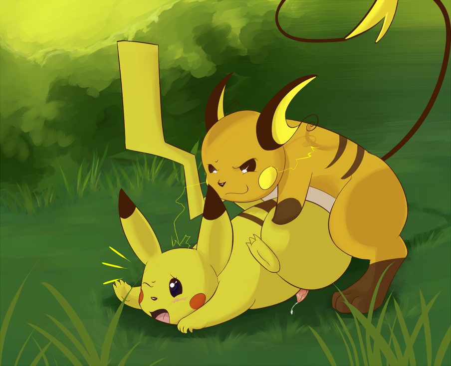 color cum electricity feral fur interspecies larvitar_(artist) male male_only multiple_males nintendo nude outdoors penis pikachu pokemon pokemon_(species) raichu sex side_view tagme wink yaoi