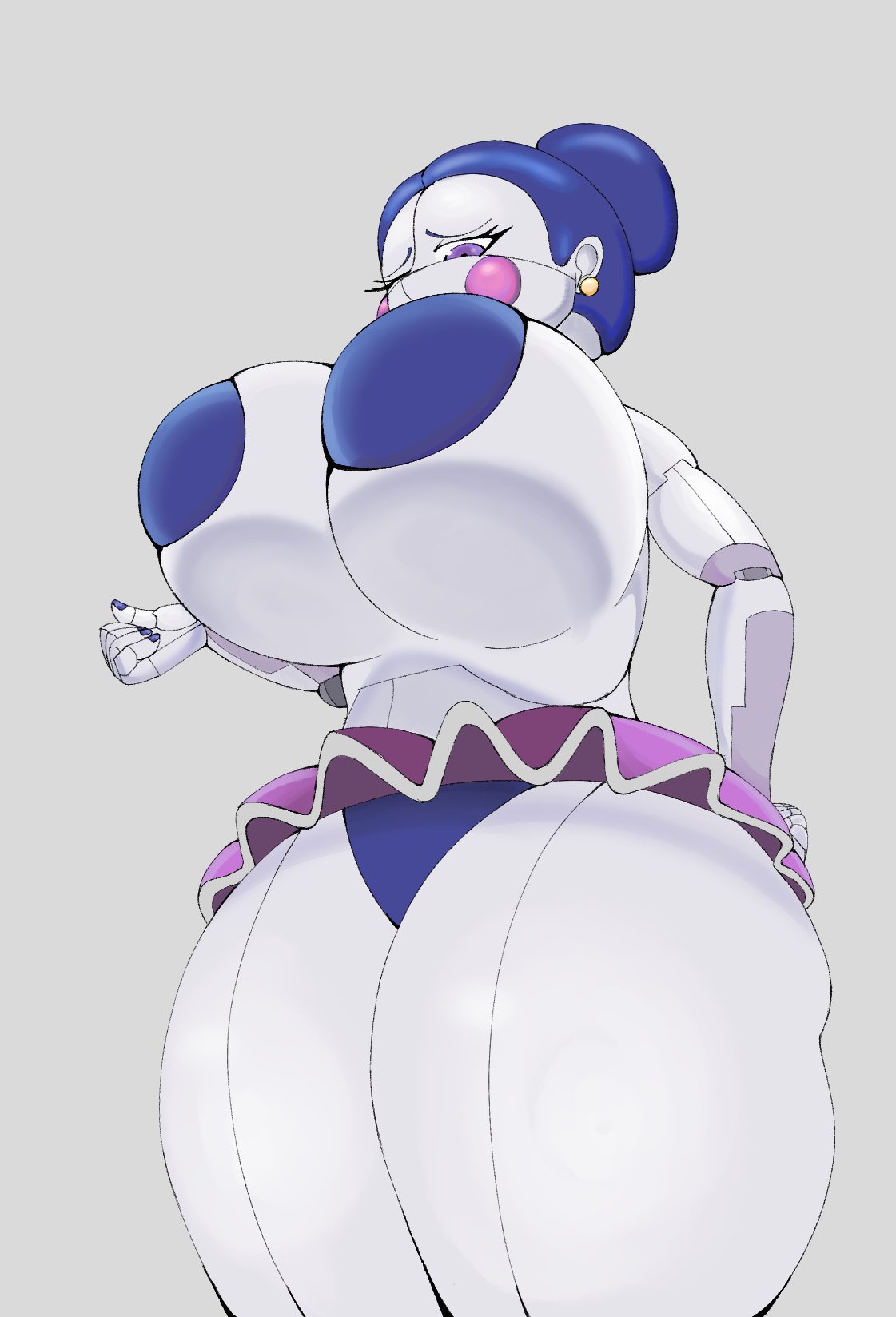 ballerina ballora ballora_(fnafsl) big_breasts blue_hair blue_highlights blue_panties closed_eyes earrings female five_nights_at_freddy's five_nights_at_freddy's:_sister_location huge_breasts mommy neffsafeforwork pasties pink_cheeks purple_dress purple_eyes robot_girl solo thick_thighs underboob white_body