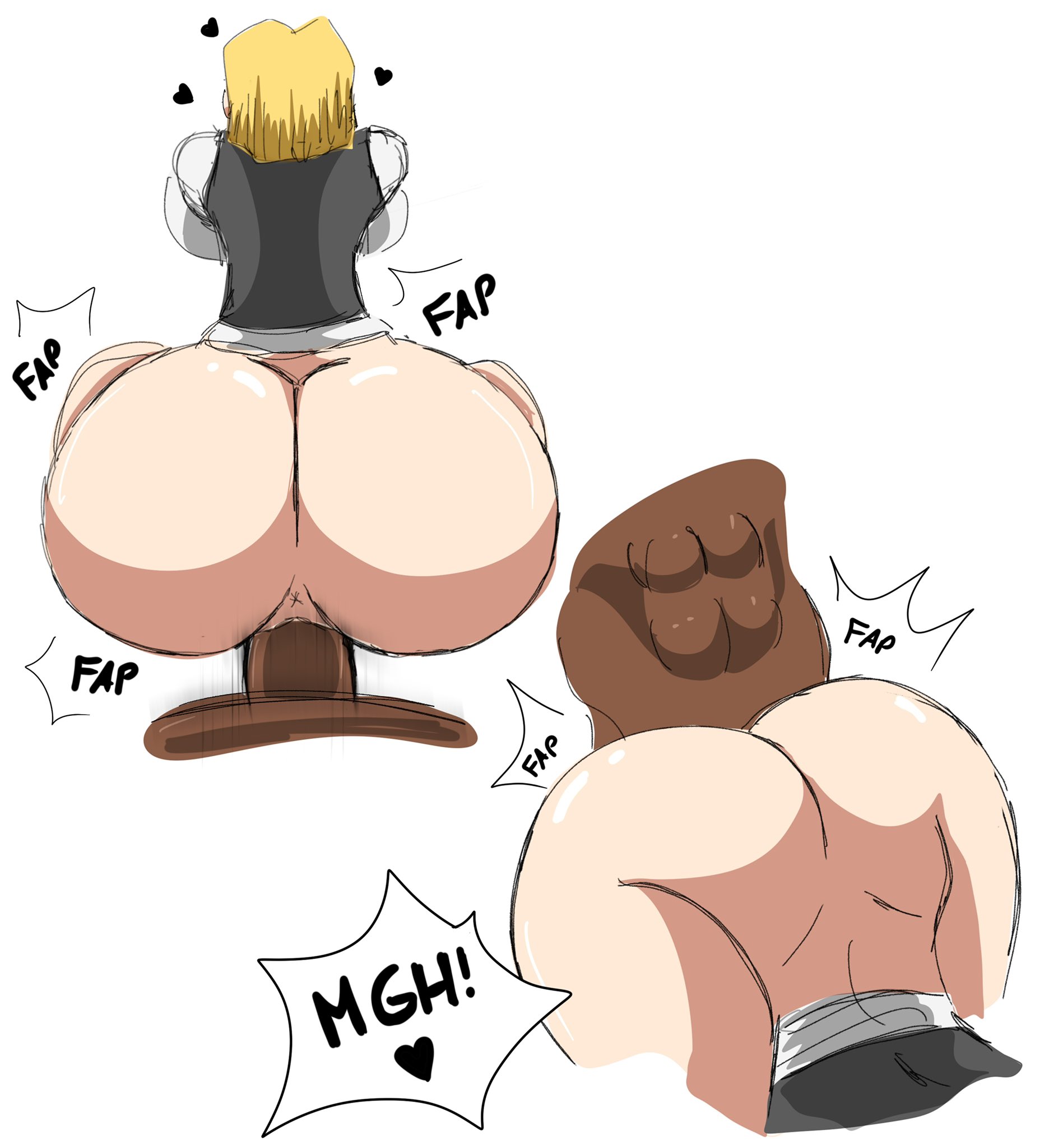 1boy, 1girls, alternate ass size, android 18, ass, big ass, blonde hair, dark skin, dark-skinned male, dragon ball, dragon ball z, female, from behind, huge ass, huge cock, interracial, jeans, large ass, male, penetration, penis, sex, short hair, straight, thick thighs, wide hips, zdaddyecchi