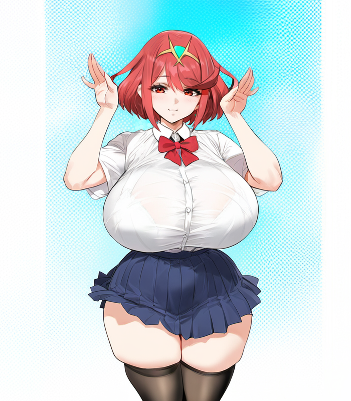 1girls, 2024, ai generated, ass, bare arms, bare legs, bare thighs, big ass, big breasts, big butt, blush, boxcancel, breasts, female, hi res, large breasts, light skin, light-skinned female, nintendo, pyra, pyra (xenoblade), red eyes, red hair, short hair, skindentation, stockings, thick thighs, xenoblade (series), xenoblade chronicles 2