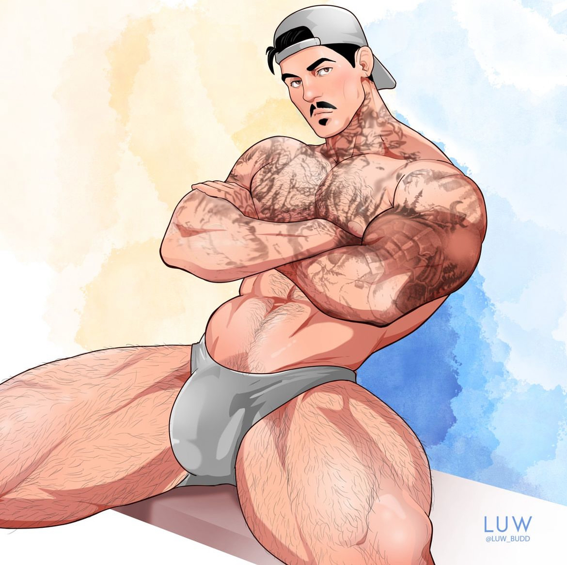 1boy, abs, arms crossed, biceps, big bulge, bulge, caucasian, caucasian male, huge bulge, jake "jakipz" andrich, luw budd/rocket luw, male, male only, muscles, muscular, muscular male, onlyfans model, pecs, real person, solo, solo male, tattoos, thick thighs