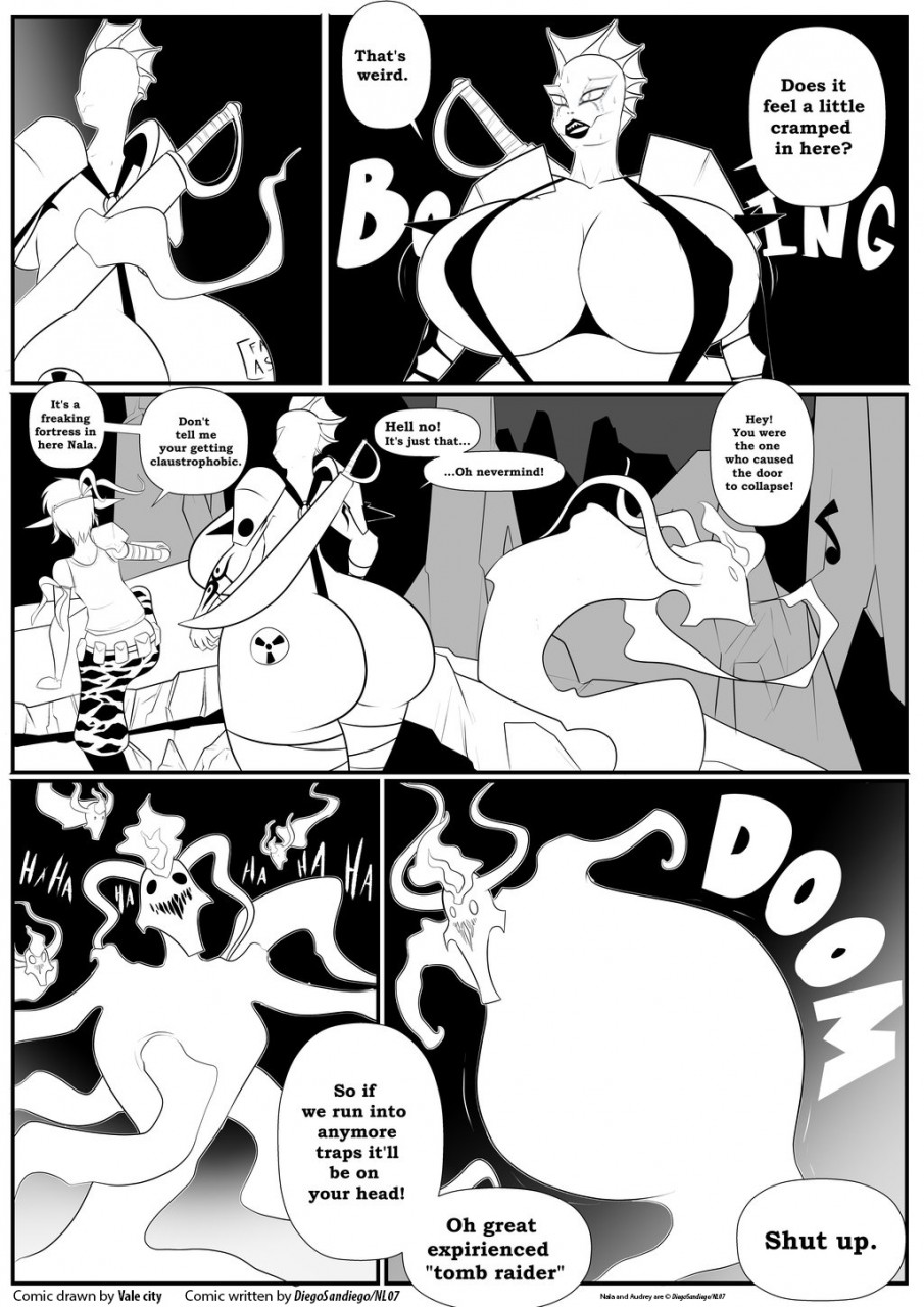 2girls alien_girl belly_expansion comic dialogue diegosandiego ghosts greyscale inflation monochrome multiple_girls nala_(diegosandiego) page_5 tagme vale-city