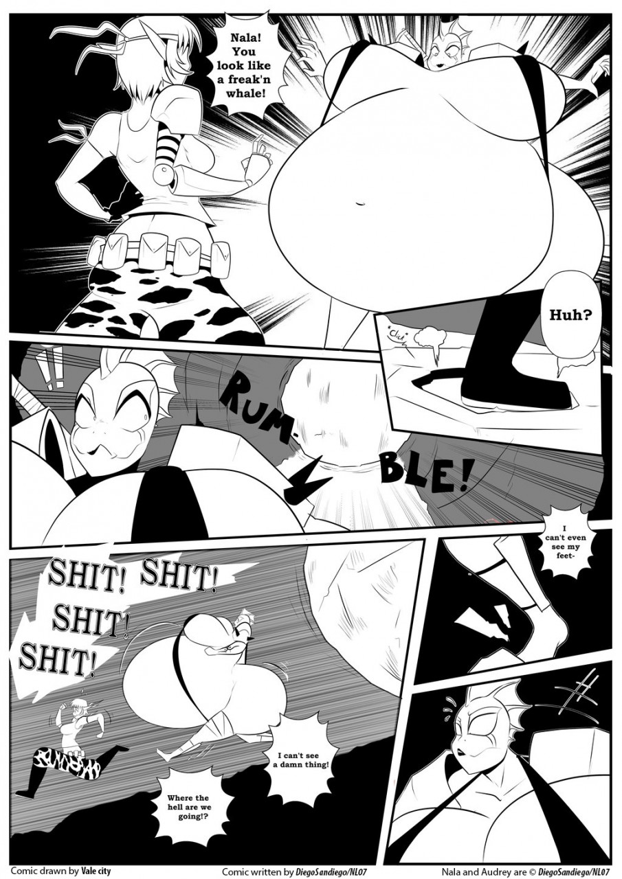 2girls alien_girl ass_expansion belly_expansion breast_expansion breasts_bigger_than_head comic diegosandiego inflation multiple_girls nala_(diegosandiego) page_7 tagme vale-city