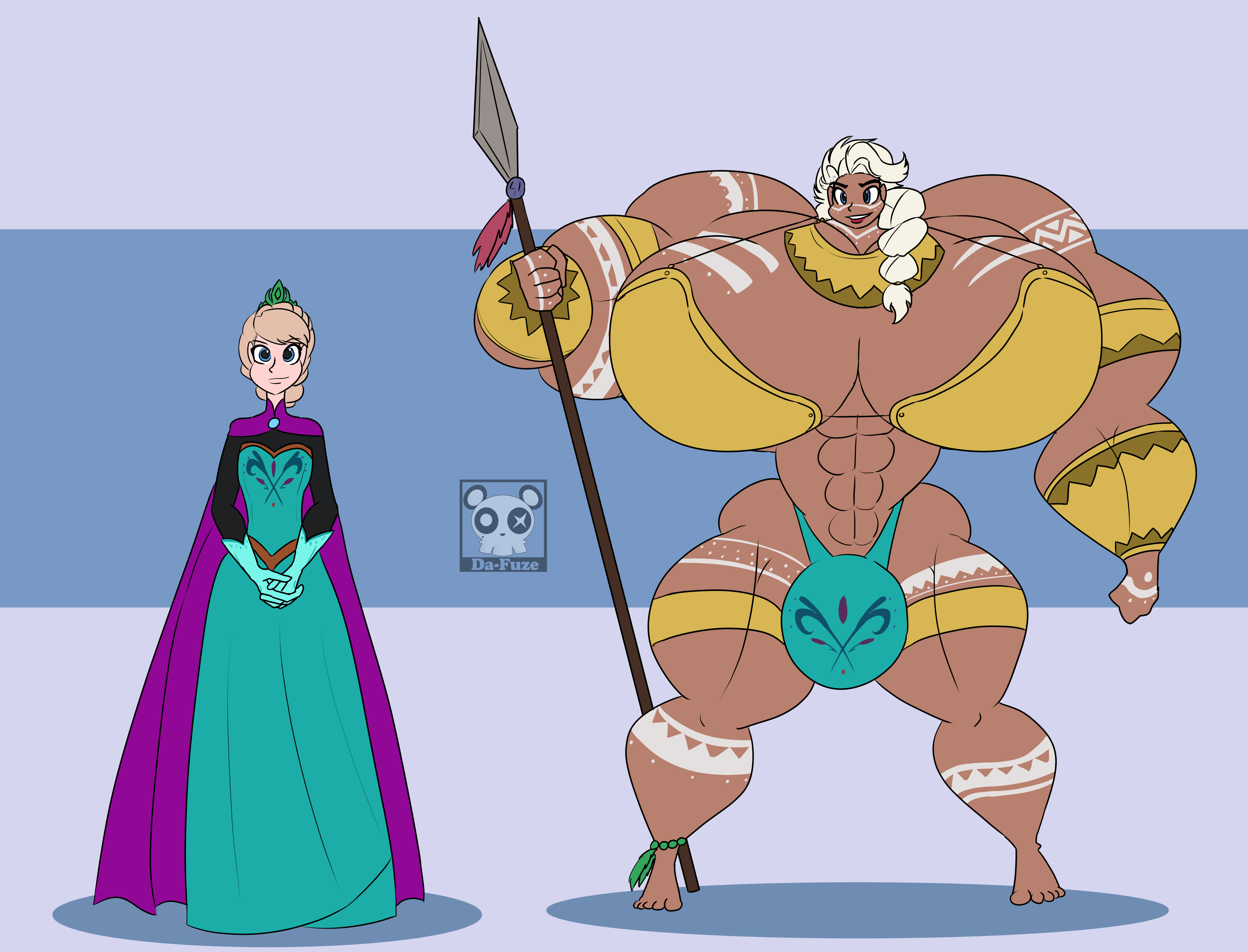 ass, ass expansion, breast expansion, breast growth, breast growth (enlargement), breasts, clothing, da-fuze, dark skin, dark-skinned female, dark-skinned futa, disney, dress, elsa (frozen), female, female to futa, frozen (film), futanari, gigantic breasts, huge ass, huge breasts, intersex, large breasts, light skin, light-skinned female, muscle growth, muscles, muscular, muscular female, muscular futa, race change, race swap, thick thighs, transformation
