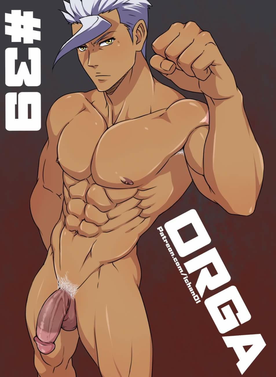 1boy abs gay gundam ichan ignition_crisis male_focus muscular nude orga_itsuka penis presenting solo solo_male