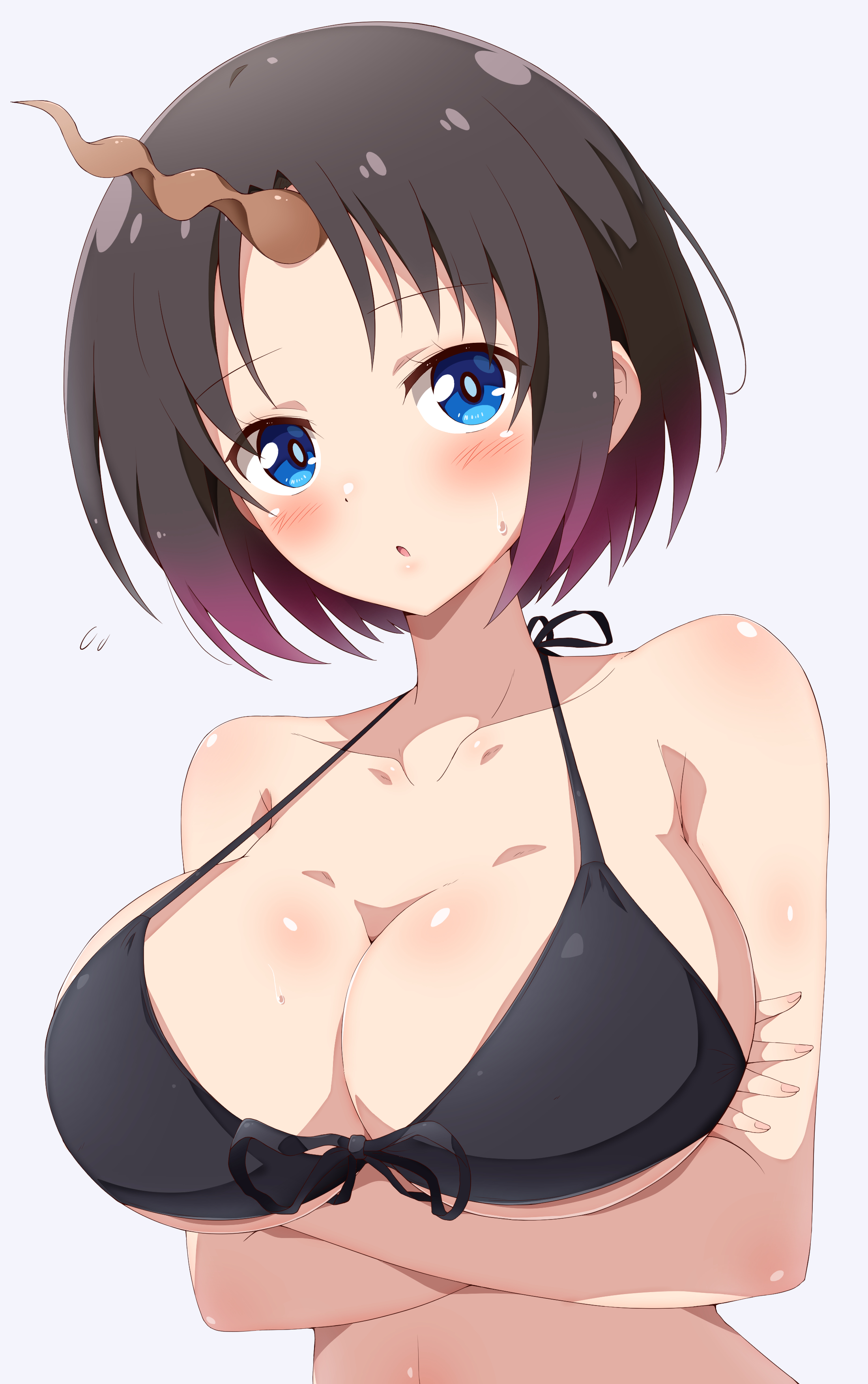 1girls, artist request, big breasts, bikini, breasts, elma (dragon maid), female, female only, horn, miss kobayashi's dragon maid, monster girl, short hair, solo, tagme