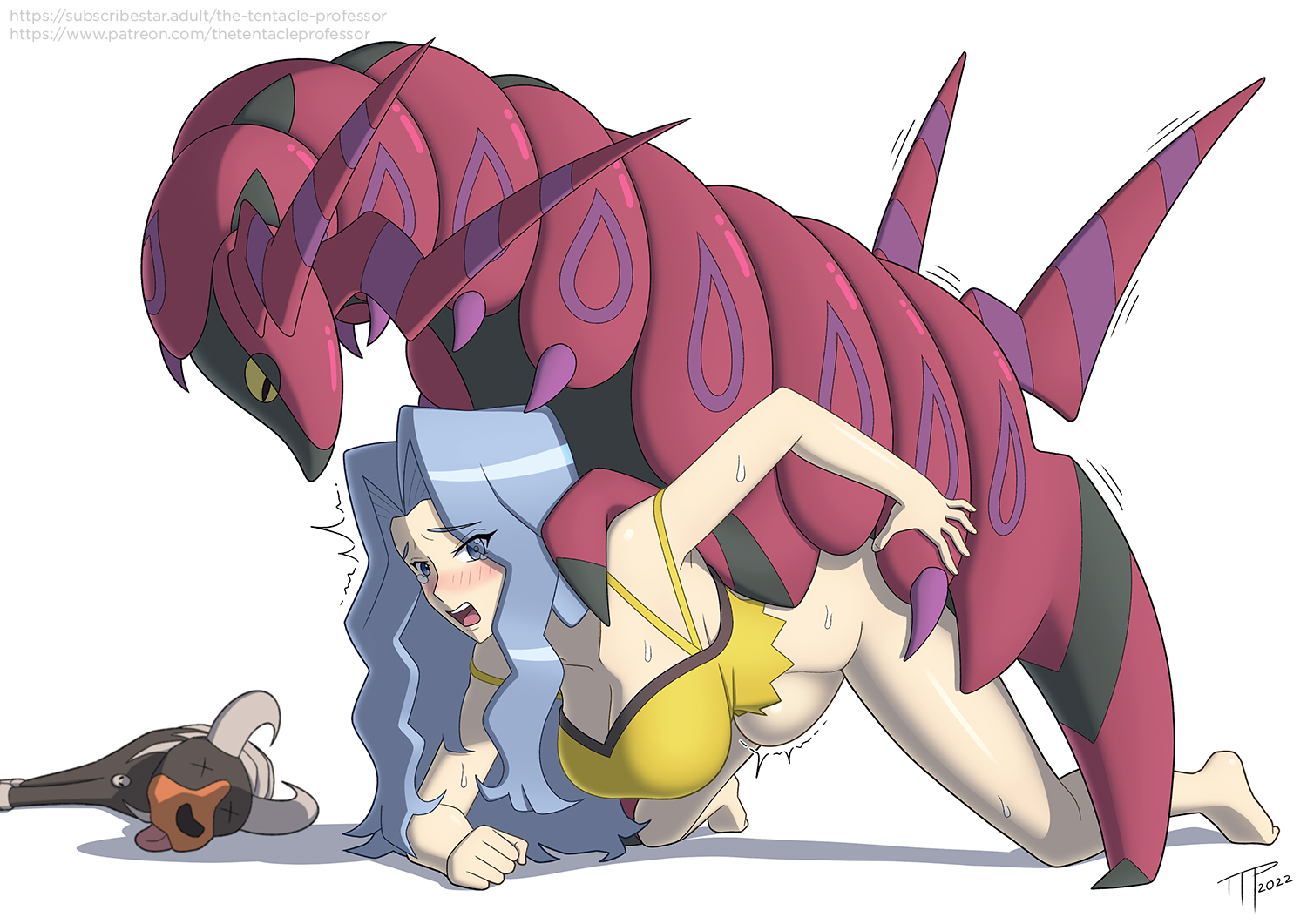 1boy, 1girls, big breasts, blush, bottomless, breasts, bulge, centipede, cleavage, clothed, clothed sex, elite four, female, female penetrated, feral, feral on human, feral penetrating, feral penetrating human, houndoom, human, human penetrated, interspecies, karen (pokemon), large breasts, large penis, male, male penetrating, male penetrating female, male pokemon/female human, male/female, nintendo, penis, pokemon, pokemon (species), pokephilia, rape, raped by monster, scolipede, sex, sex from behind, stomach bulge, sweat, the tentacle professor, torn clothes, zoophilia