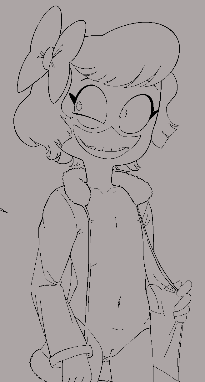 anatid anseriform anthro avian bird clothing disney drockdraw duck ducktales female flashing flat_chested genitals hi_res jacket jacket_only monochrome nipples nude pussy solo topwear webby_vanderquack young