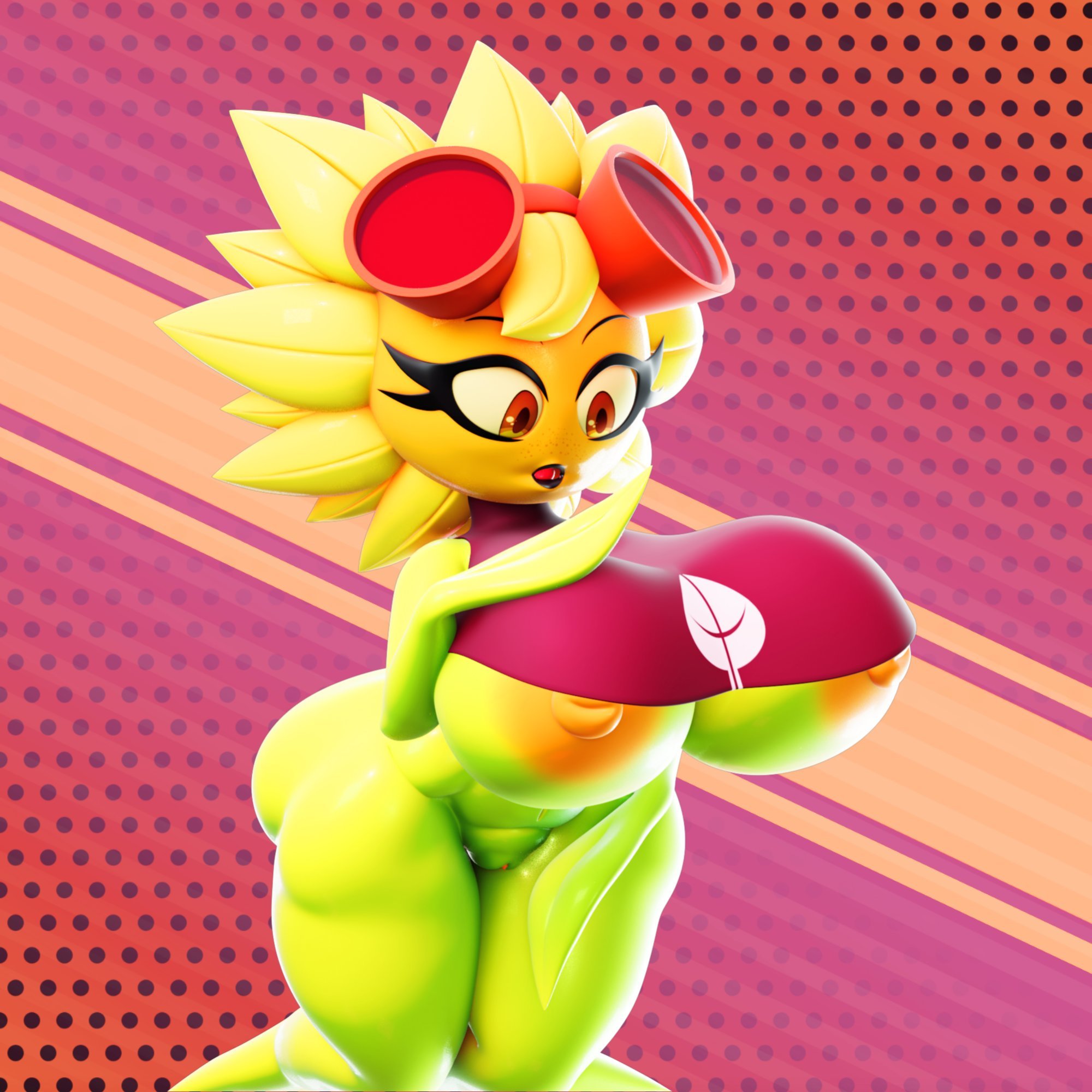 3d, big breasts, bottomless, breasts, female, flower, functionally nude, functionally nude female, ineffective clothing, luiske476, no humans, plant, plant girl, plantie, plants vs zombies, plants vs zombies: heroes, small clothes, solar flare (pvz), tagme, thick thighs, underboob