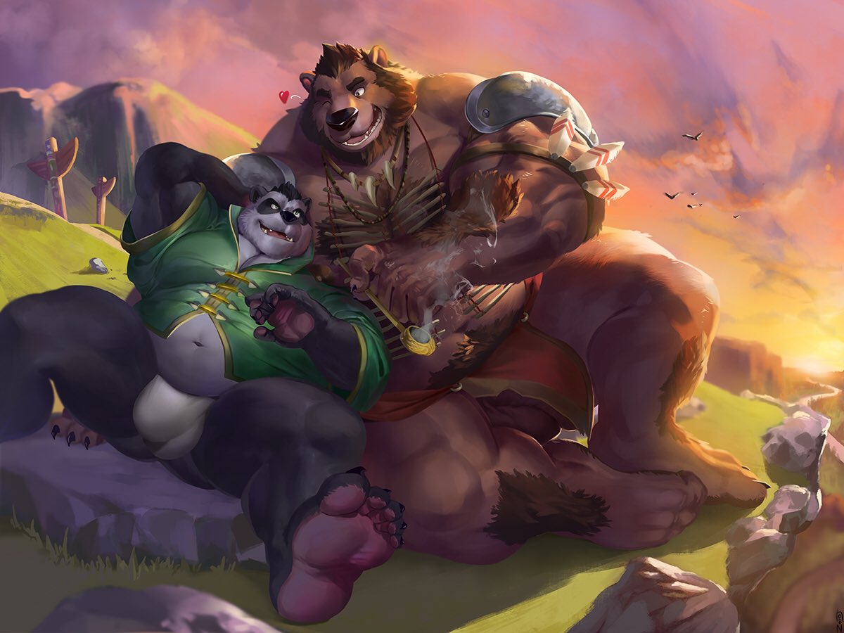 anthro bara bear bin_(character) bulge furry garoh gay hairy male male_only muscles muscular overweight panda spread_legs zoroj