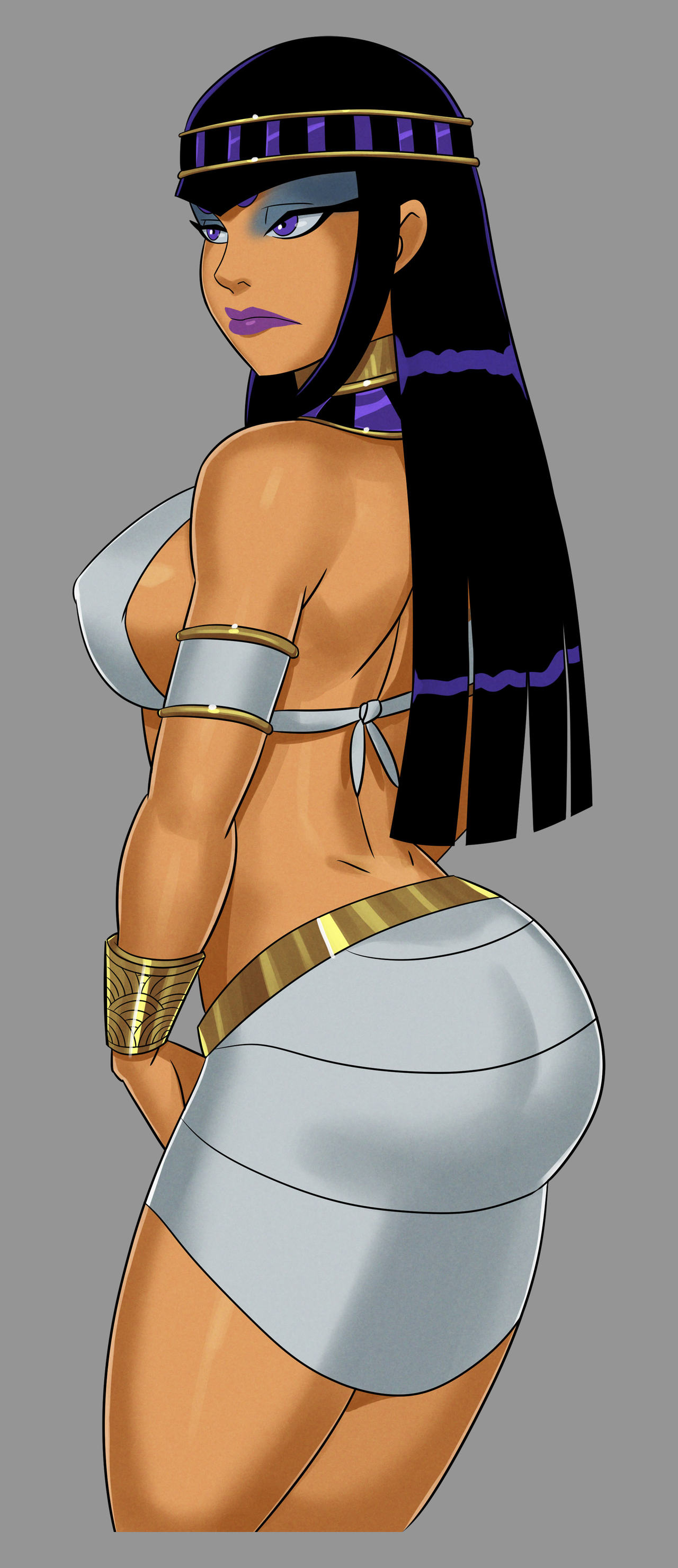 1girls, ass, bare midriff, big ass, blackfire, bracelets, breasts, clothed, dc, dc comics, egyptian clothes, egyptian makeup, female, female only, jewelry, komand'r, lipstick, midriff, orange skin, purple eyes, purple hair, purple lipstick, sideboob, solo, something unlimited, straight hair, sunsetriders7, teen titans, thighs