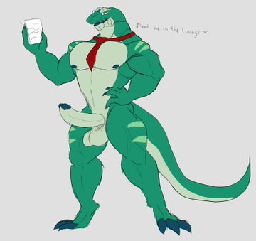 anthro anthrofied balls daikuhiroshiama dialogue dinosaur erection genitals green_body holding_note_pad humanoid_genitalia humanoid_penis johnny_(daikuhiroshiama) low_res male mostly_nude muscular muscular_male necktie necktie_only penis reptile scalie solo teacher theropod tyrannosaurid tyrannosaurus tyrannosaurus_rex