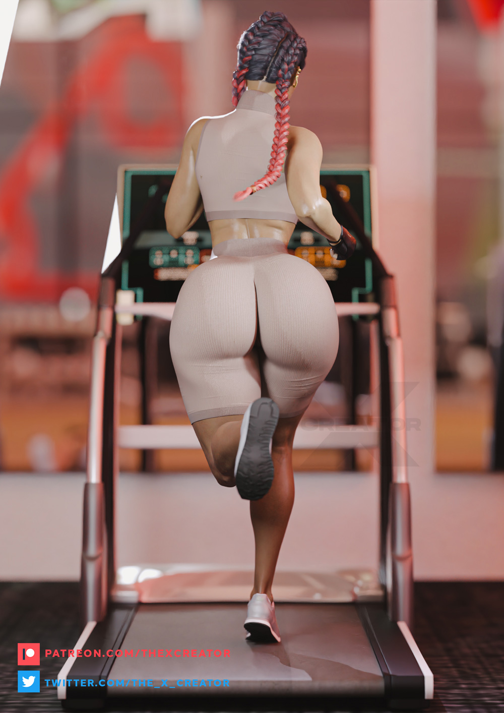 1girls, 3d, 3d (artwork), abs, absurd res, absurdres, apex legends, ass, back view, big ass, big breasts, braided hair, braided twintails, brazilian, breasts, cameltoe, dark skin, dark-skinned female, female, female focus, female only, gym, latina, latina milf, loba (apex legends), long nails, milf, multicolored hair, muscular, muscular female, nails painted, patreon username, piercing, pussy, respawn entertainment, running, seductive, shorts, solo, solo female, solo focus, sports bra, sweating, tagme, tattoo, the x creator, thick thighs, treadmill, twitter username, wide hips