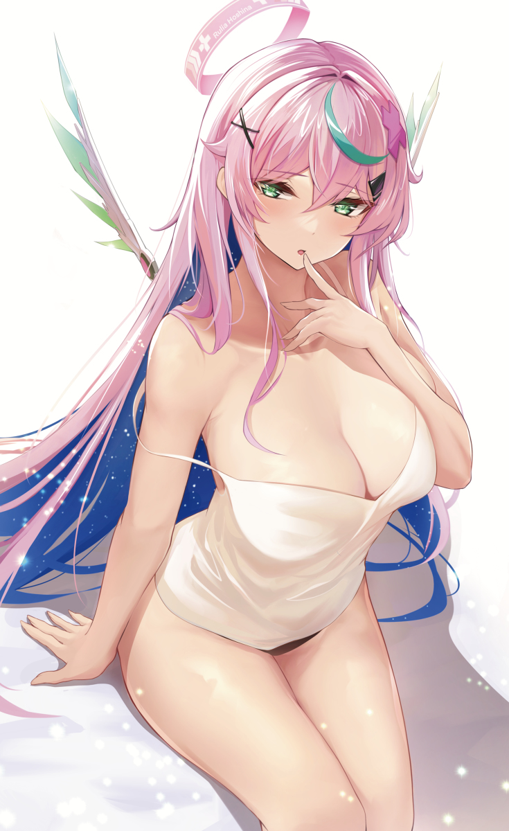 1girls breasts busty camisole cleavage female female_only hoshina_rulia indie_virtual_youtuber light-skinned_female light_skin multicolored_hair nightgown pink_hair rikiddo_(tise_00) solo streaked_hair tise_00 virtual_youtuber