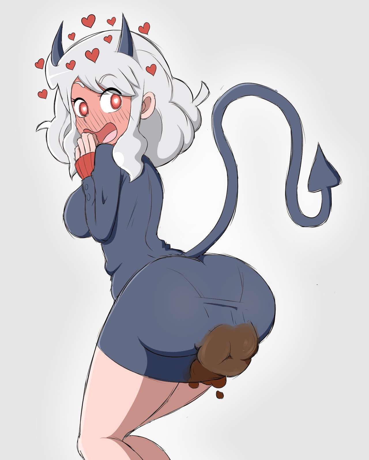 ass, big ass, blush, fart, happy, heart, helltaker, intentional soiling, modeus (helltaker), protorepulsive, repulsiveproto, scat, secretary outfit, soiling
