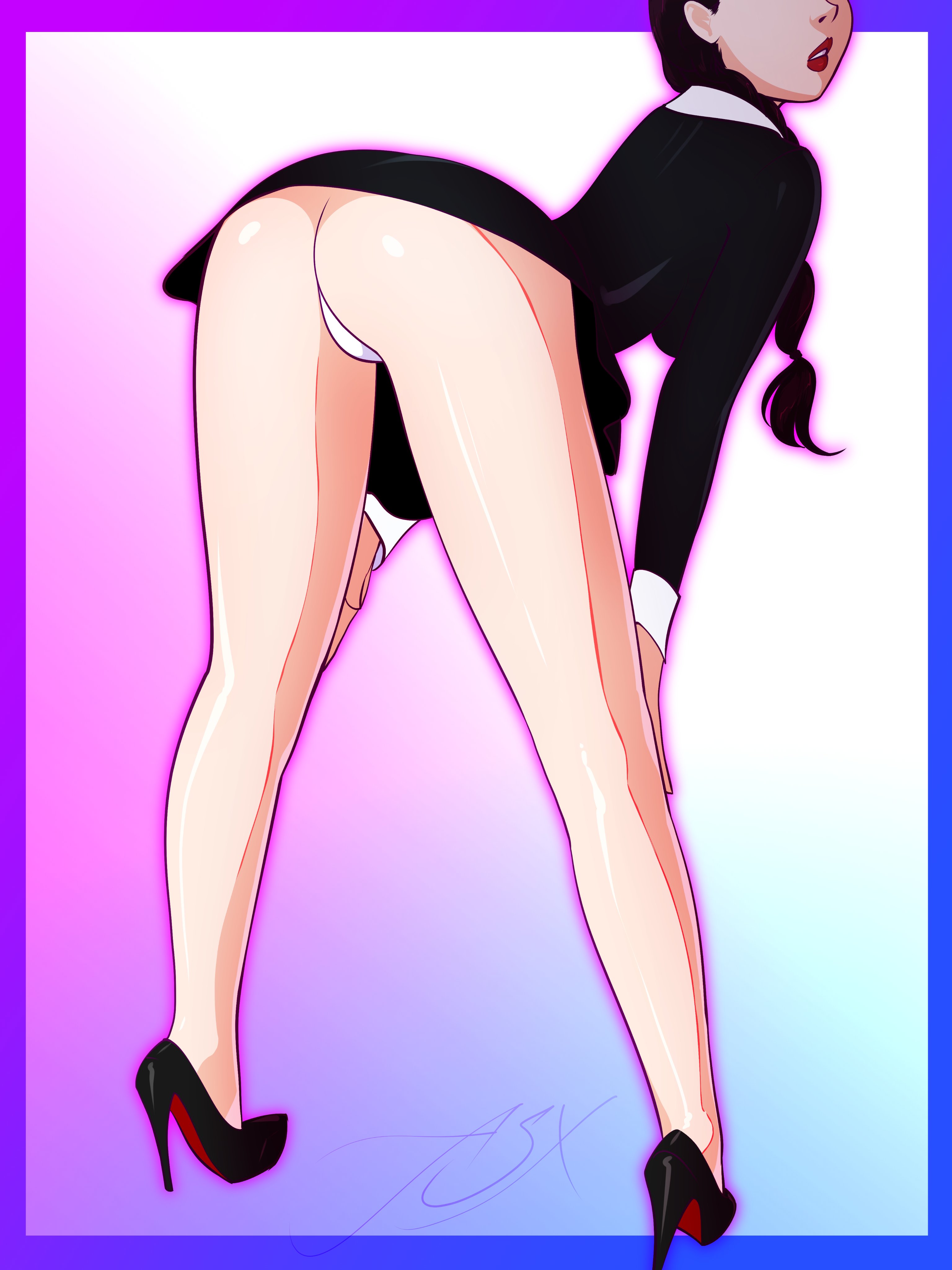 1girls, aged up, applespicex, ass, back view, bent over, black clothing, black hair, clothed, dress, eyes out of frame, female, female only, goth, goth girl, gothic, gothic lolita, heels, high heels, human, human only, leaning forward, legs, light skin, light-skinned female, lipstick, long hair, long legs, looking back, panties, shiny skin, solo, solo female, teenage female, teenager, the addams family, upskirt, wednesday addams, young