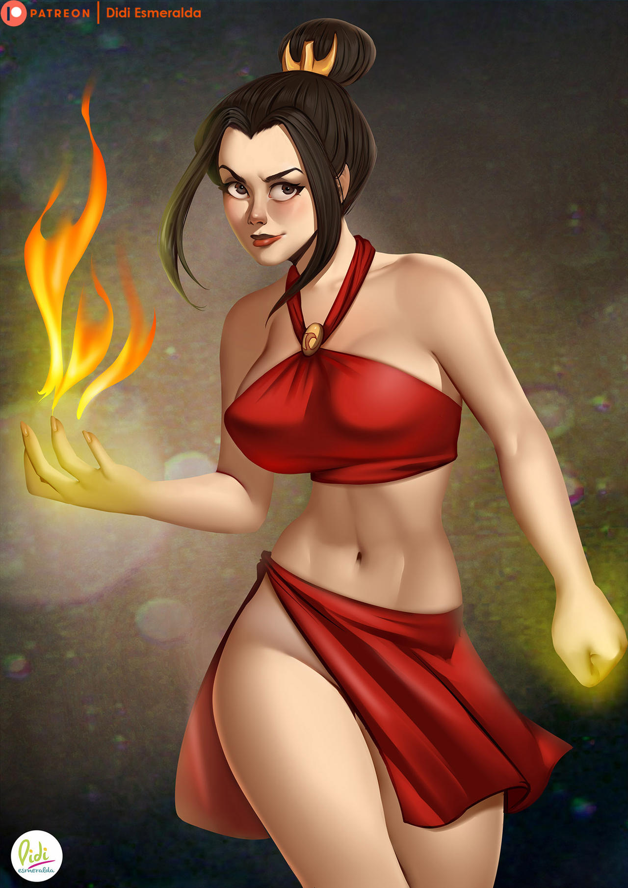 1girls, avatar the last airbender, azula, big breasts, black hair, breasts, brown eyes, didi esmeralda, female, female only, fire, fire nation, firebending, fit, fit female, large breasts, looking at viewer, nickelodeon, royalty, sarong, swimsuit, voluptuous
