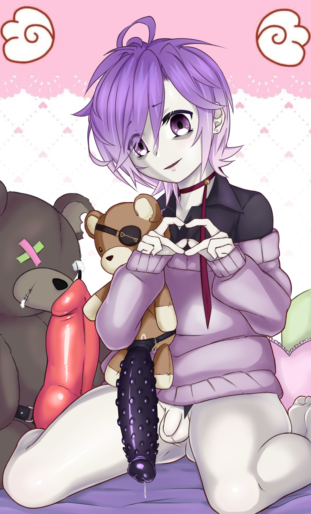 diabolik_lovers dildo femboy gay greedmasterh looking_at_viewer male_only purple_hair sakamaki_kanato small_penis solo tagme