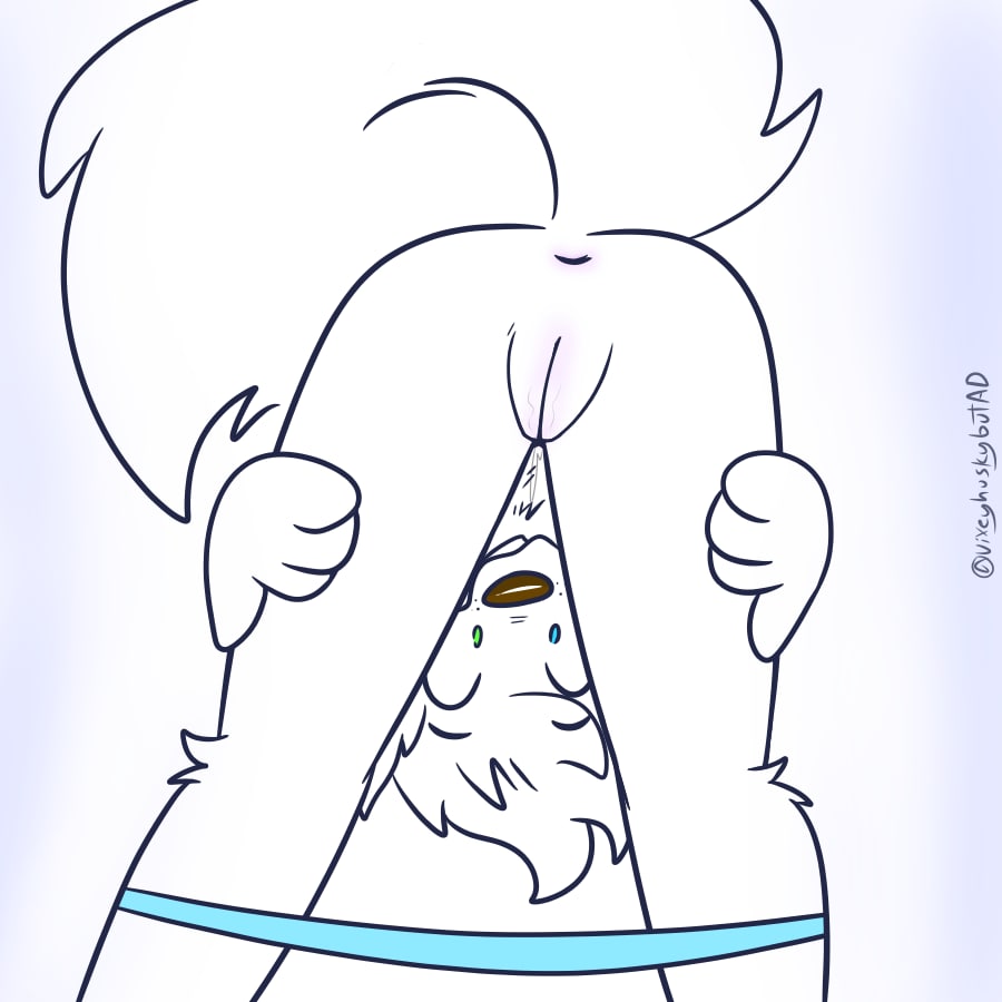 anthro ass blue_eyes bodily_fluids canid canine canis clothed clothing curled_tail domestic_dog dripping female floppy_ears fur genital_fluids genitals gracie_(vixeyhuskybutt) green_eyes head_between_legs heterochromia hybrid kneeling mammal multicolored_body multicolored_fur nude panties panties_down partially_clothed presenting presenting_hindquarters presenting_pussy pussy pussy_juice simple_background spread_legs spreading underwear underwear_down vixeyhuskybutt_(artist)