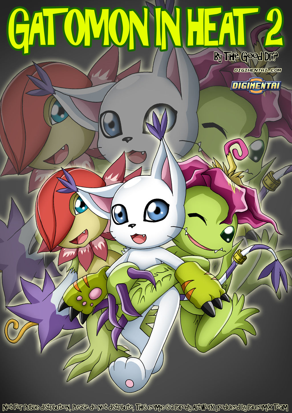 3girls bbmbbf comic comic_cover digihentai digimon female female_only floramon gatomon gatomon_in_heat_2 palcomix palmon