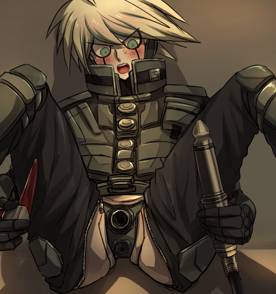 anus bad_pixiv_id blush danganronpa danganronpa_v3 ichizero kiibo looking_down open_mouth robot robot_humanoid shocked smooth_skin solo spread_legs tagme